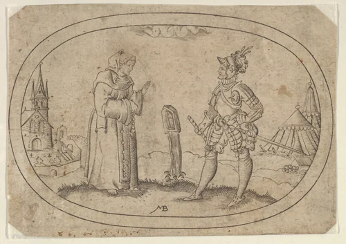 A Friar and a Soldier, from Das Bossenbüchlein by Mathais Beitler, print, 1577-1587