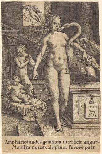 Hercules as a Child by Heinrich Aldegrever, print, 1550