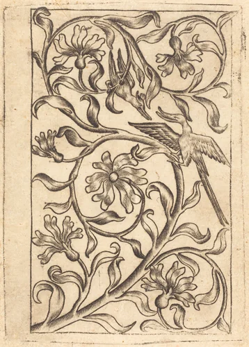 Vine Ornament with Two Birds by Master of the Playing Cards, print, 1440-1450