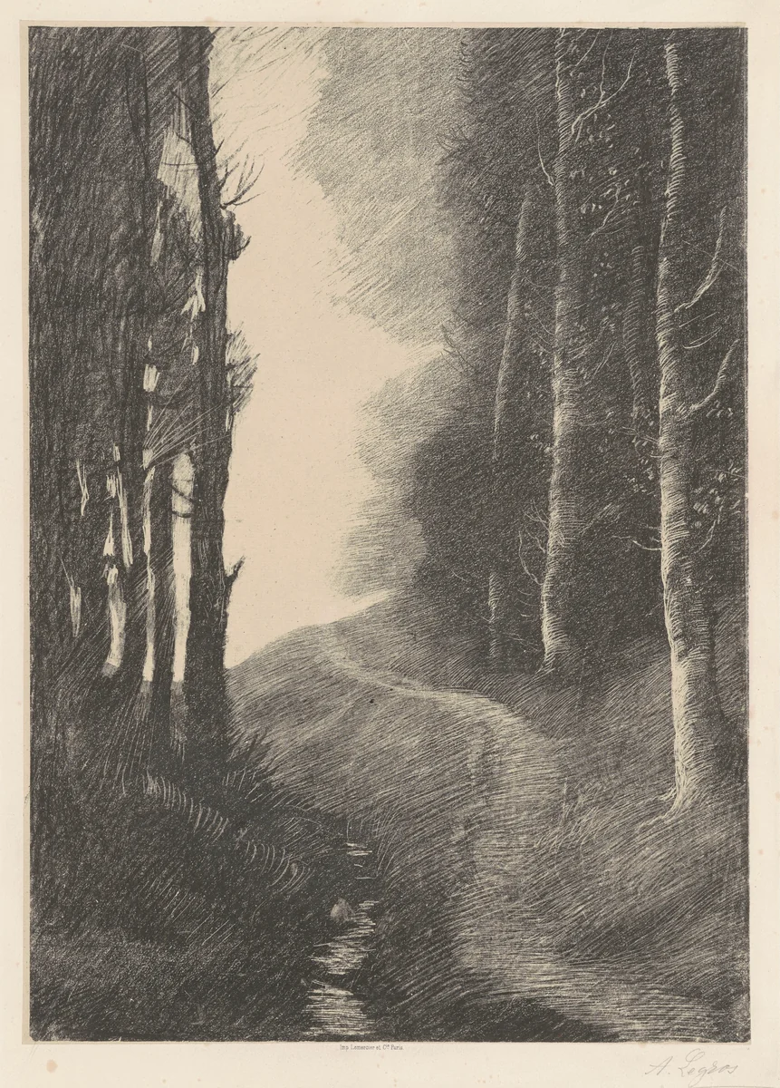 Landscape with Birch Trees (Le Paysage aux Bouleaux) by Alphonse Legros, print, 1878