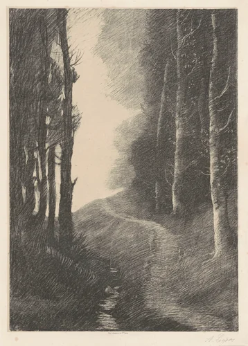 Landscape with Birch Trees (Le Paysage aux Bouleaux) by Alphonse Legros, print, 1878