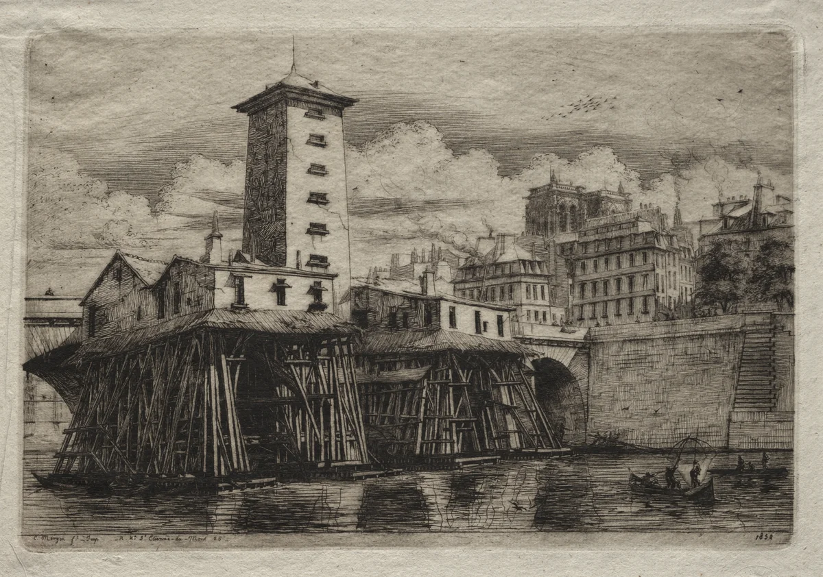 Etchings of Paris: The Notre Dame Pump by Charles Meryon, print, 1852