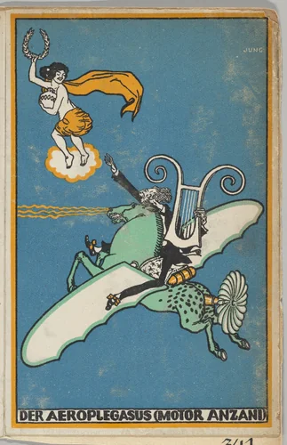 The Aeroplegasus (Anzani Engines) (Der Aeroplegasus (Motor Anzani)) by Moriz Jung, print, 1911
