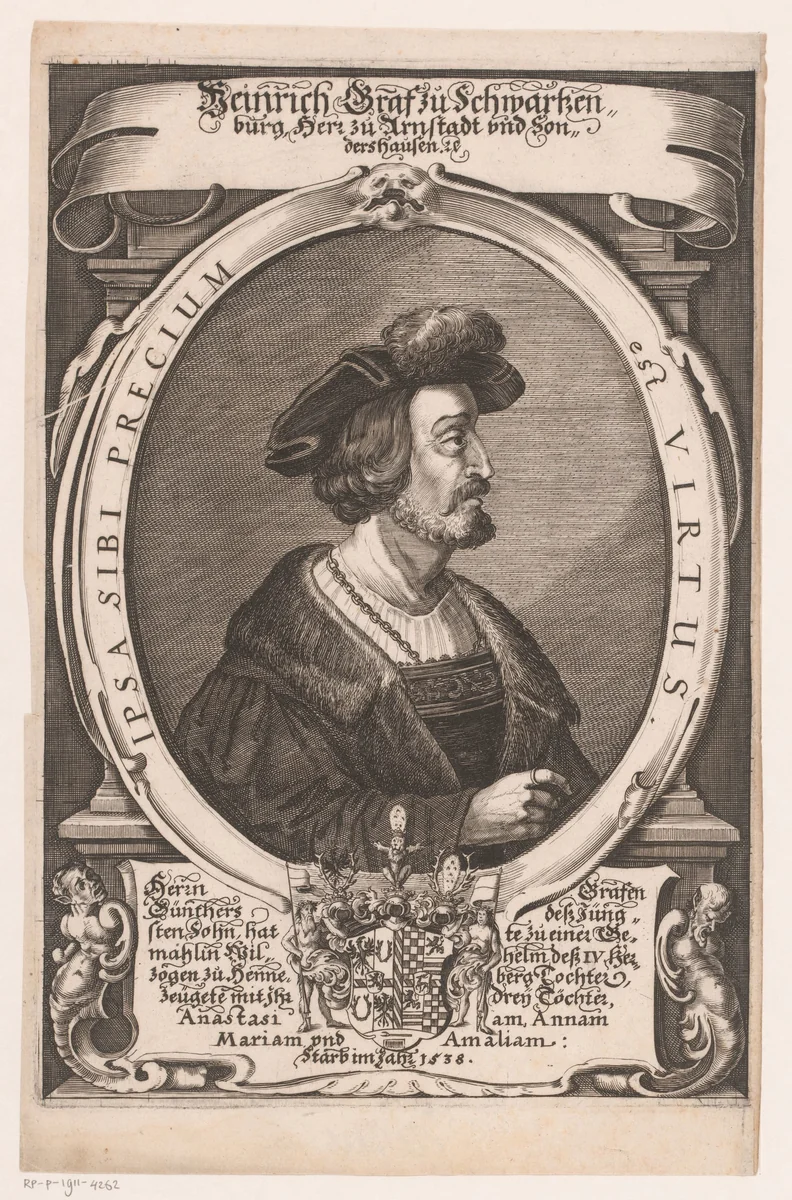Portret van Heinrich XXIII, Graf von Schwarzburg-Rudolstadt by Peter Troschel, print, 1630-1670