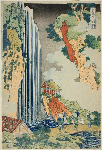 Ono Falls on the Kisokaido (Kisokaido Ono no bakufu), from the series "A Tour of Waterfalls in Various Provinces (Shokoku taki meguri)" by Katsushika Hokusai (葛飾 北斎), print, 1828-1838