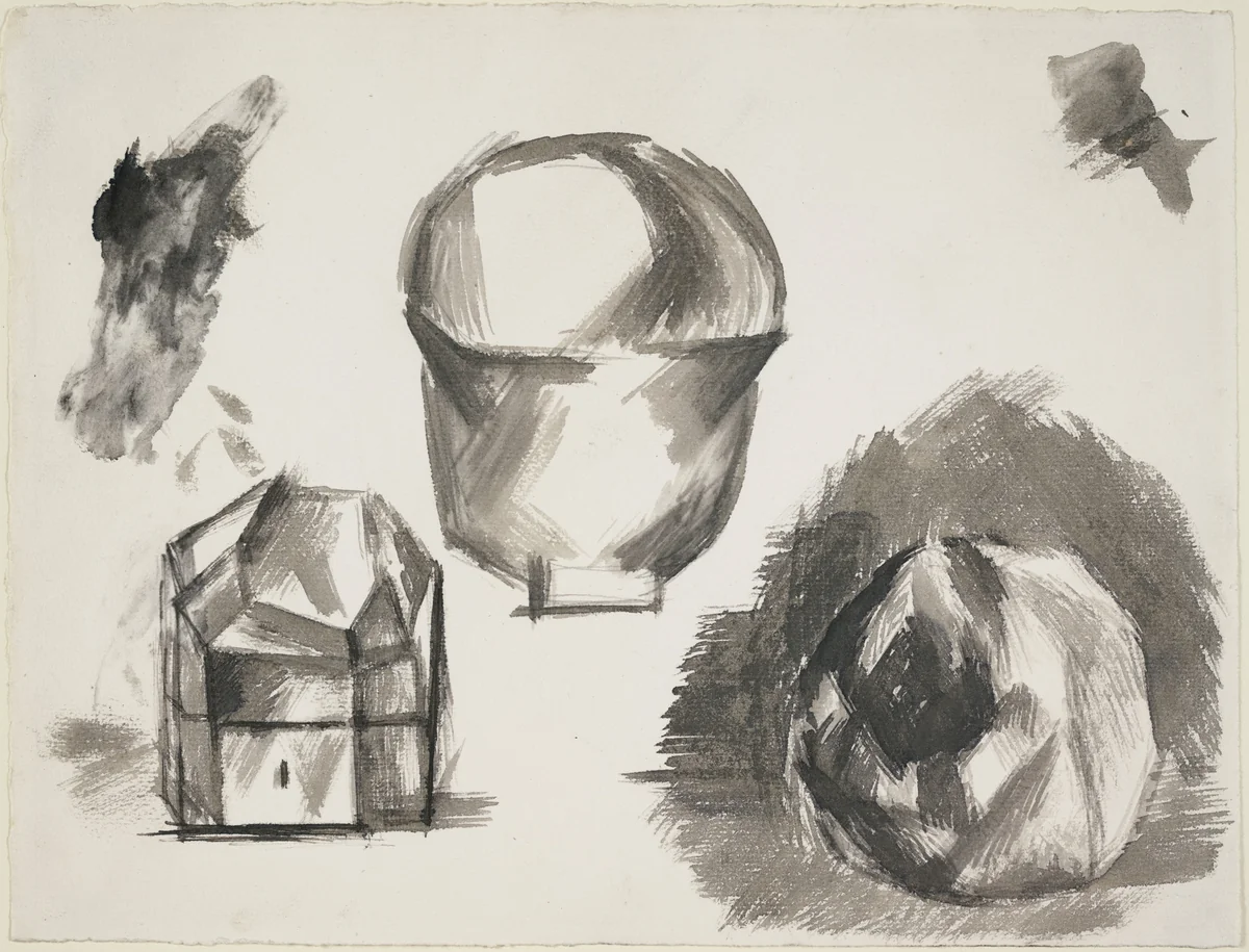 Casket, Cup and Apple by Pablo Picasso, drawing, 1909