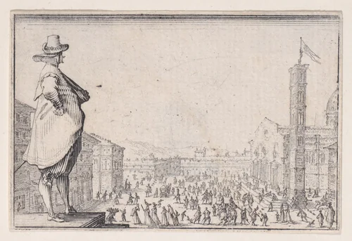 La Place du Dome a Florence (Piazza del Duomo in Florence), from Les Caprices Series A, The Florence Set by Jacques Callot, print, 1617