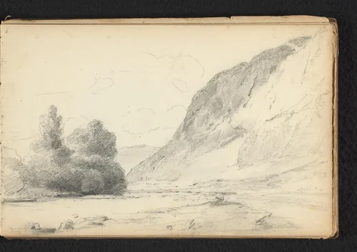 Landschap met heuvel by Jan Bedijs Tom, drawing, 1823-1894