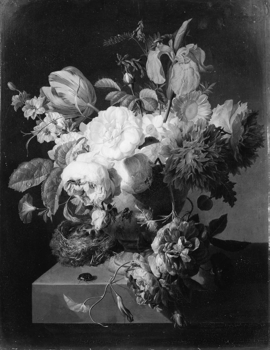 Flowers in a Stone Vase by Peter Faes, painting, 1786