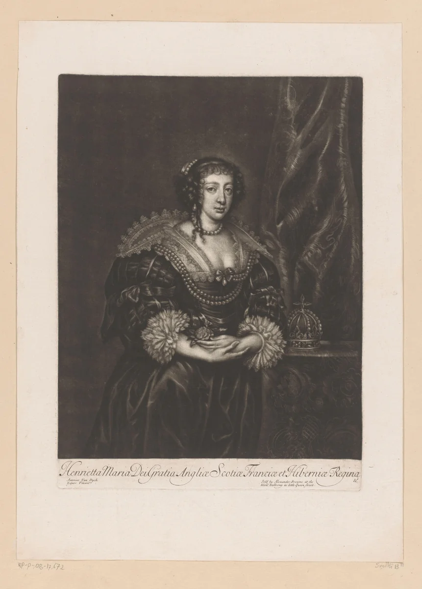 Portret van Henriëtta Maria van Frankrijk by Alexander Browne, print, 1681-1683
