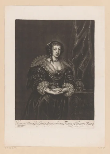 Portret van Henriëtta Maria van Frankrijk by Alexander Browne, print, 1681-1683