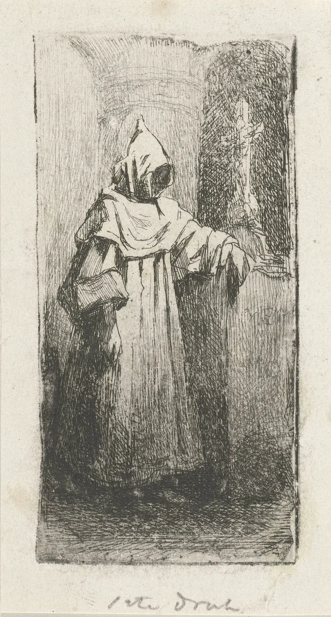 Monnik bij een kruisbeeld by Lambertus Hardenberg, print, 1837-1900