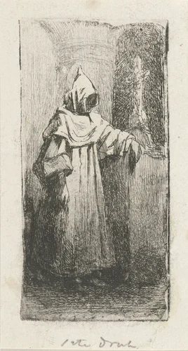Monnik bij een kruisbeeld by Lambertus Hardenberg, print, 1837-1900