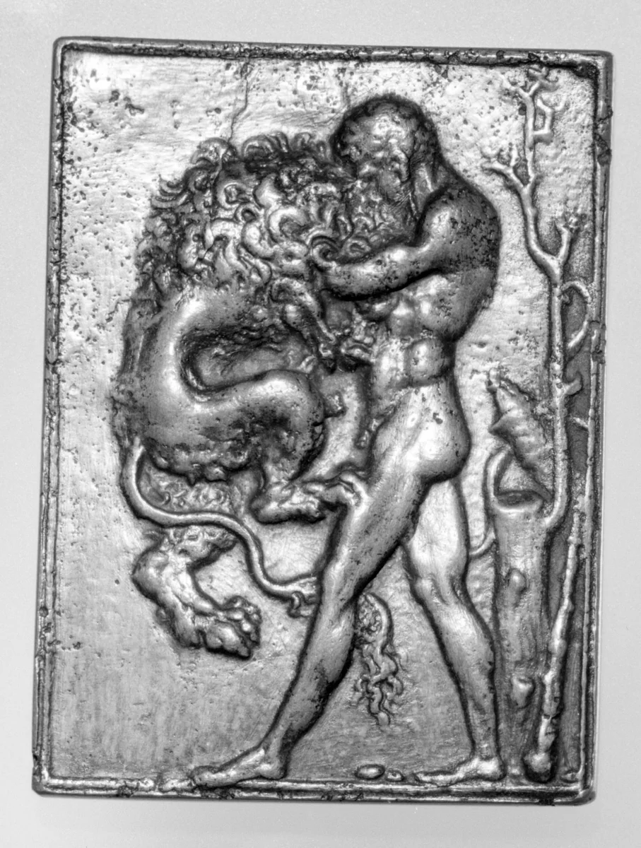 Hercules Strangling the Nemean Lion by Galeazzo Mondella, metalwork, 1500-1515