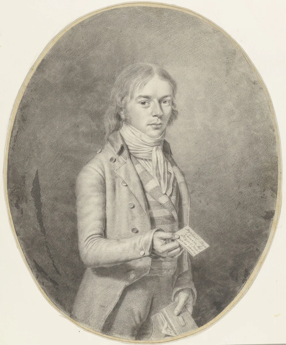 Portret van jongeman met brief (M. van den Bos?) by anonymous, drawing, 1700-1800