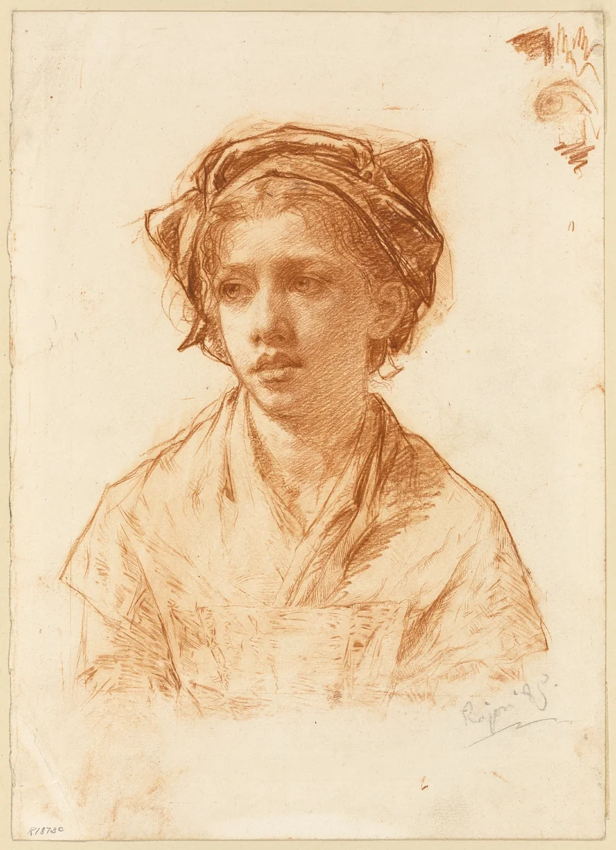 Bust of a Peasant Girl by Paul Adolphe Rajon, drawing, 1885