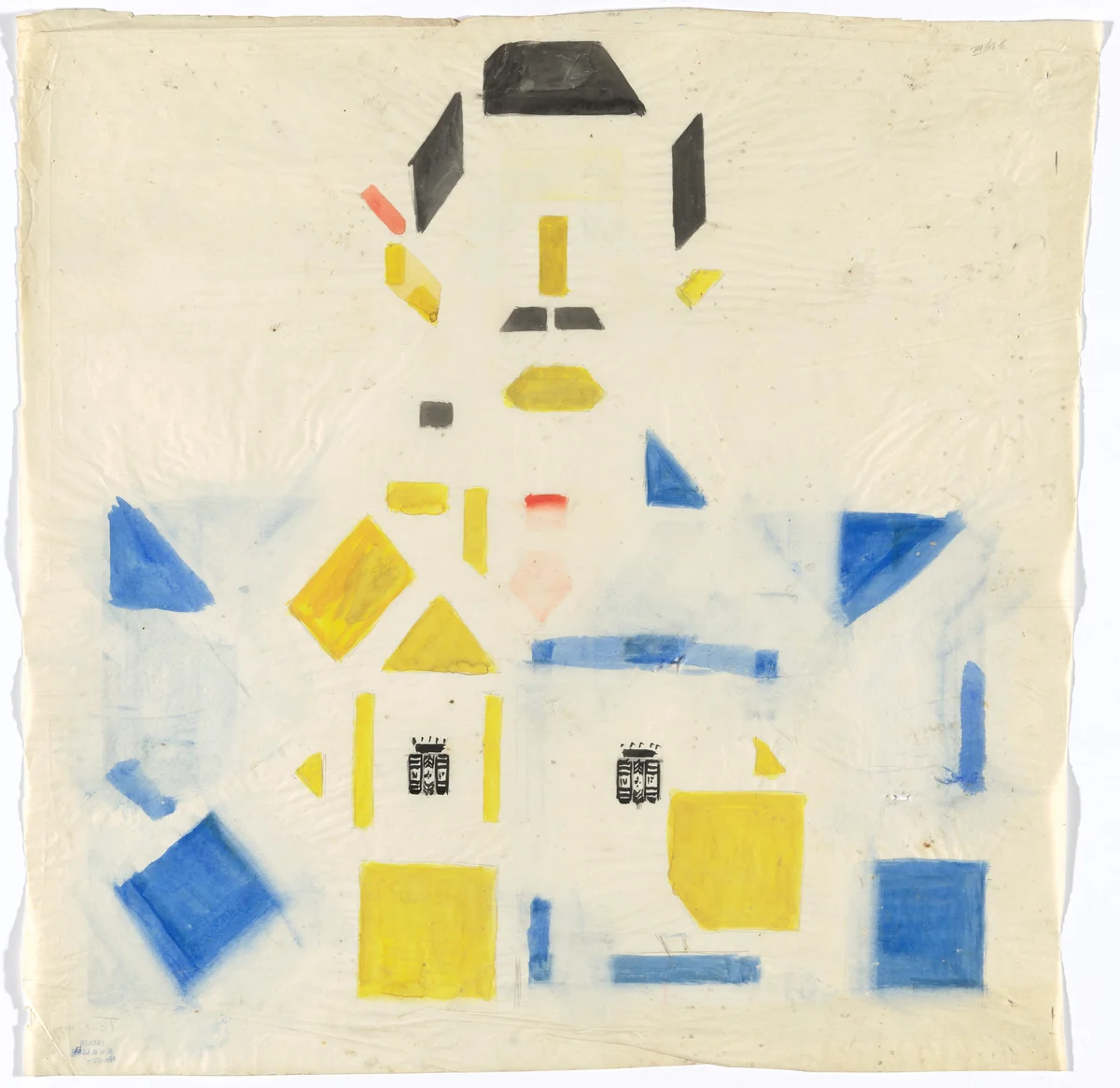 Preliminary design for poster for Delft Salad Oil (Delftsche Slaolie) by Bart van der Leck, drawing, 1919