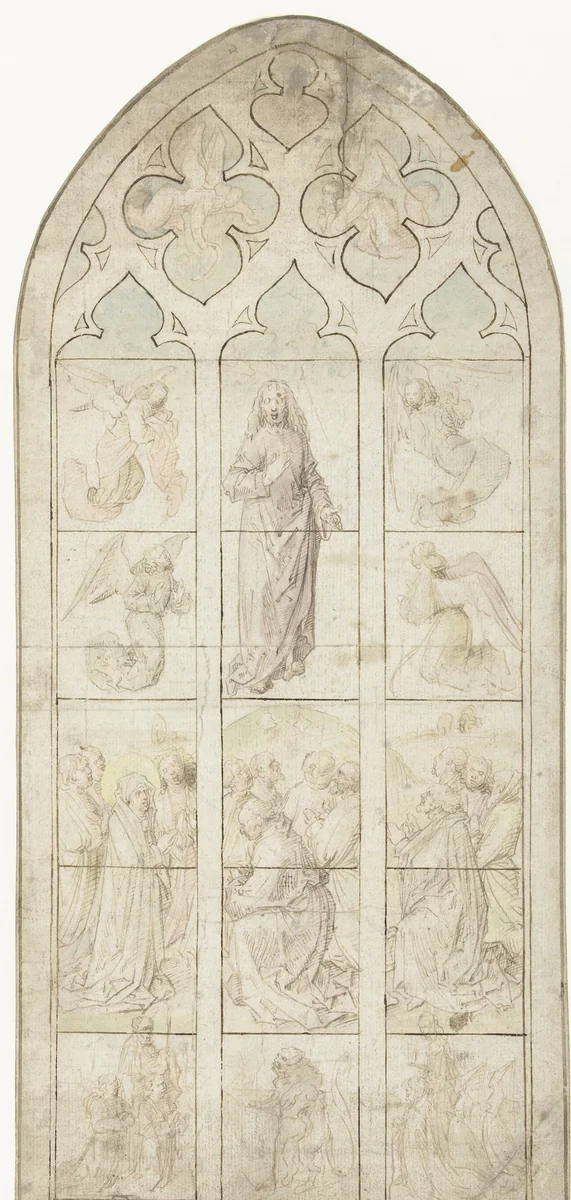 Vidimus voor een glasraam met de Hemelvaart van Christus by anonymous, drawing, 1480-1490