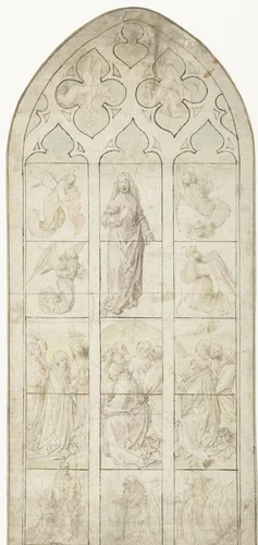 Vidimus voor een glasraam met de Hemelvaart van Christus by anonymous, drawing, 1480-1490