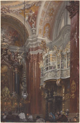 The Interior of the Jacobskirche at Innsbruck by Adolph Menzel, drawing, 1872