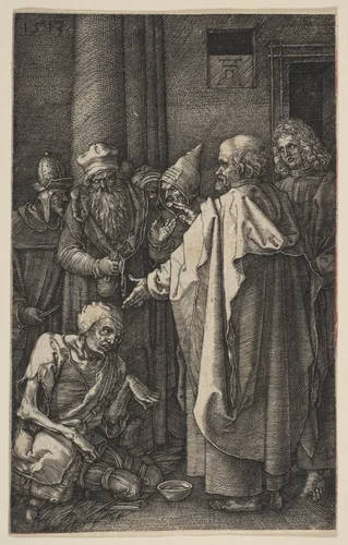 Saint Peter and Saint John at the Gate of the Temple, from "The Passion" by Albrecht Dürer, print, 1513