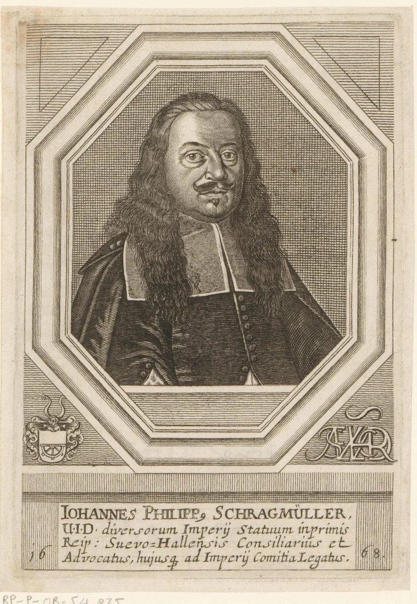 Portret van Johann Philipp Schragmüller by Matthias van Sommer, print, 1668