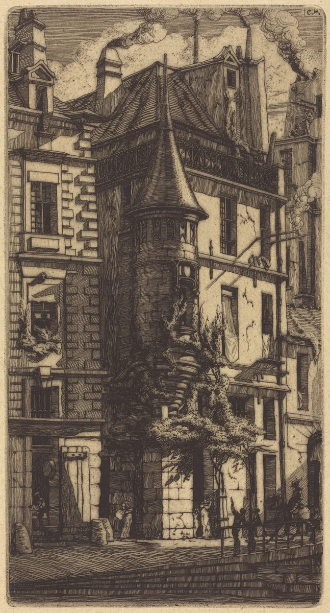 Tourelle de la Rue de la Tixéranderie, Paris (House with a Turret, Weavers' Street, Paris) by Charles Meryon, print, 1852