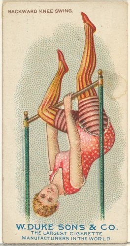 Backward Knee Swing, from the Gymnastic Exercises series (N77) for Duke brand cigarettes by W. Duke, Sons & Co., print, 1887