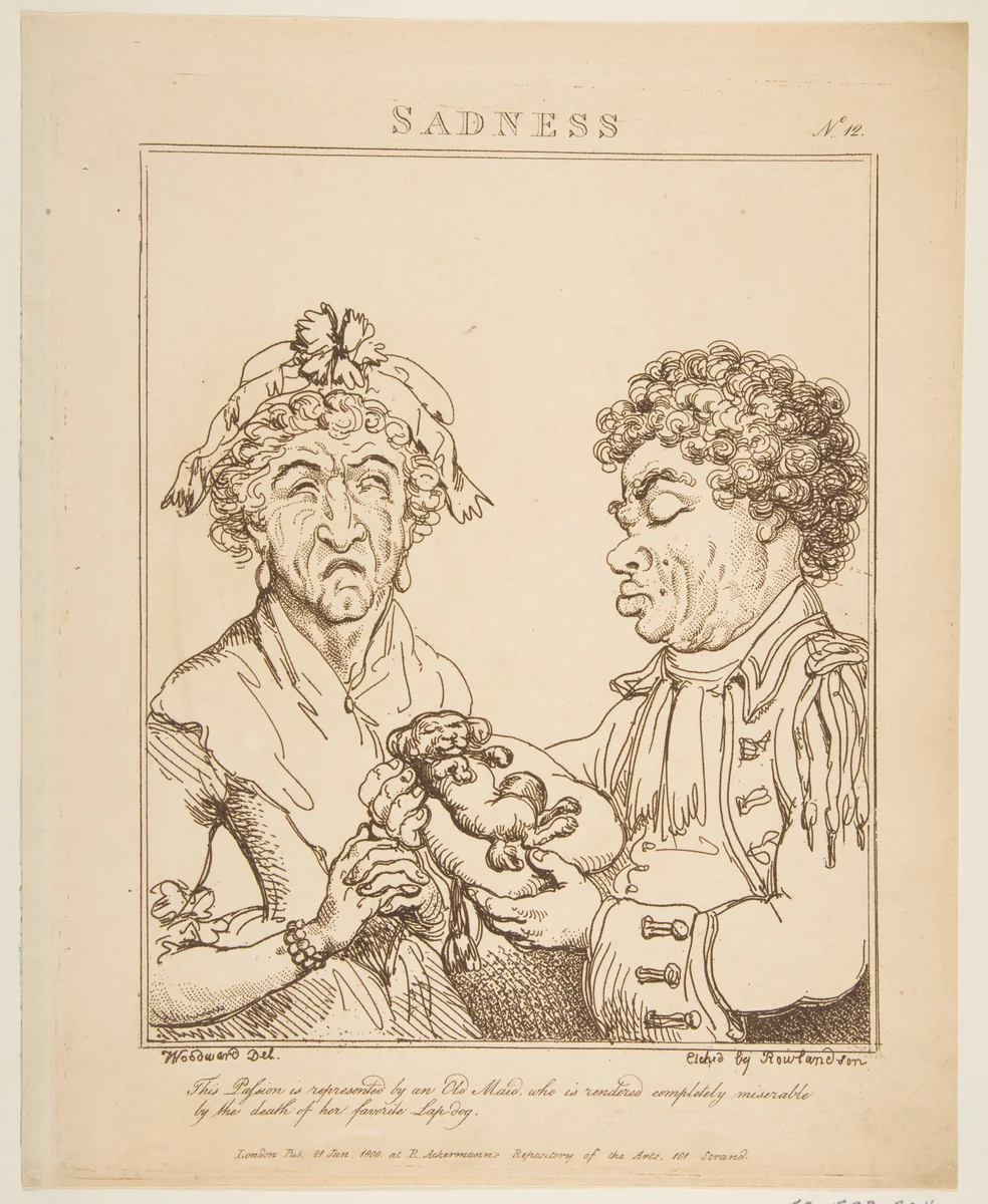 Sadness (Le Brun Travested, or Caricatures of the Passions) by Thomas Rowlandson, print, 1800
