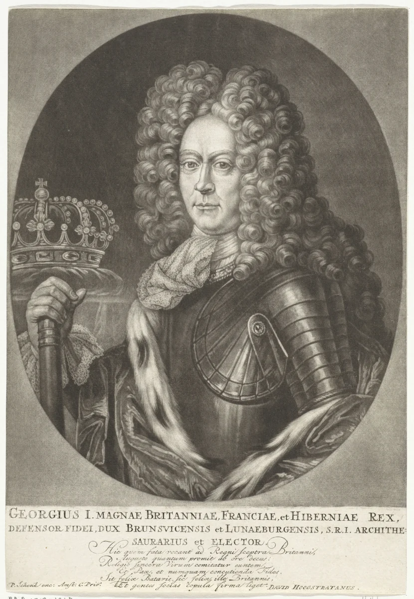 Portret van George I, koning van Engeland by anonymous, print, 1680-1713