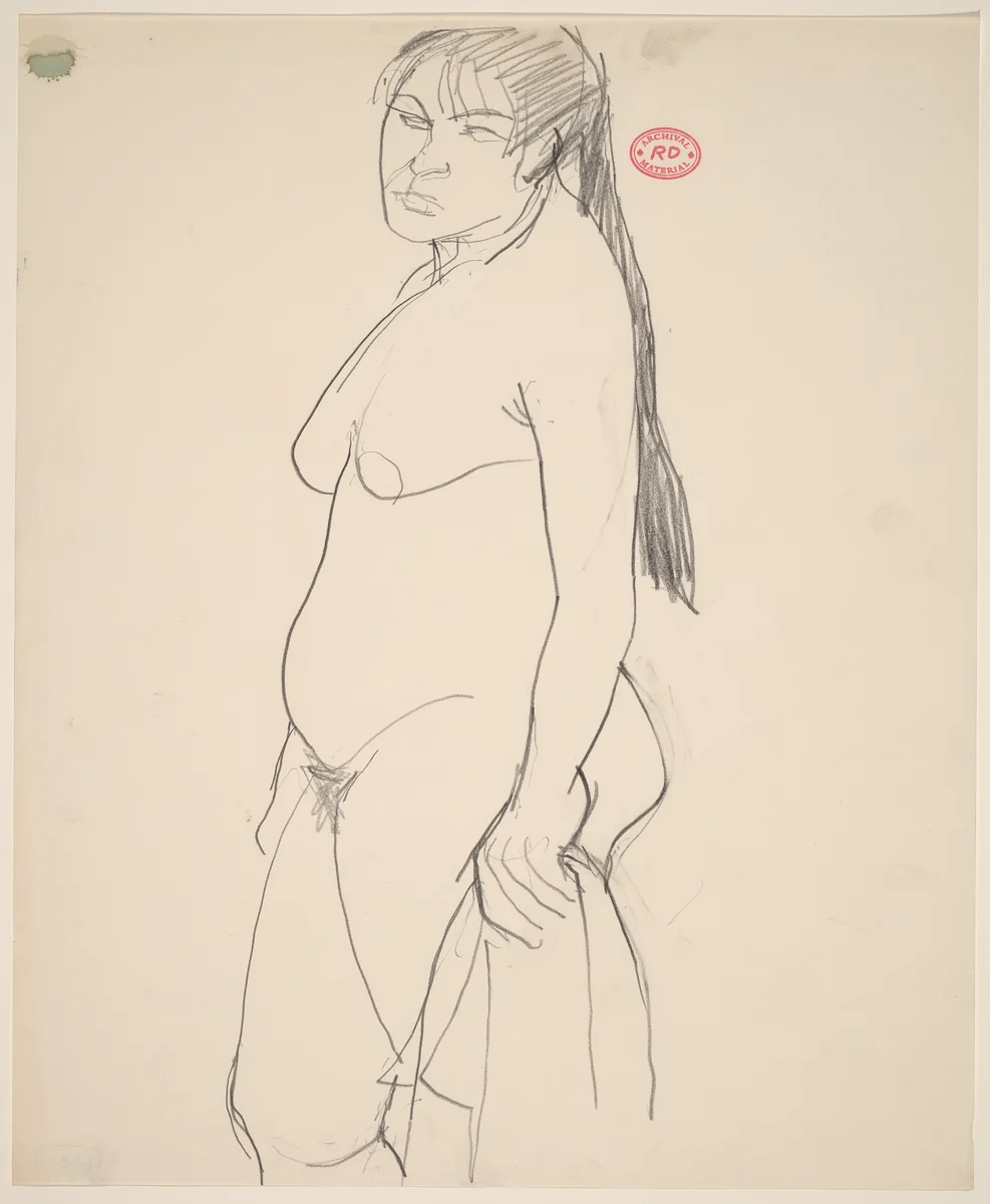 Untitled [standing female nude with long ponytail] by Richard Diebenkorn, drawing, 1955-1967