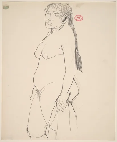 Untitled [standing female nude with long ponytail] by Richard Diebenkorn, drawing, 1955-1967