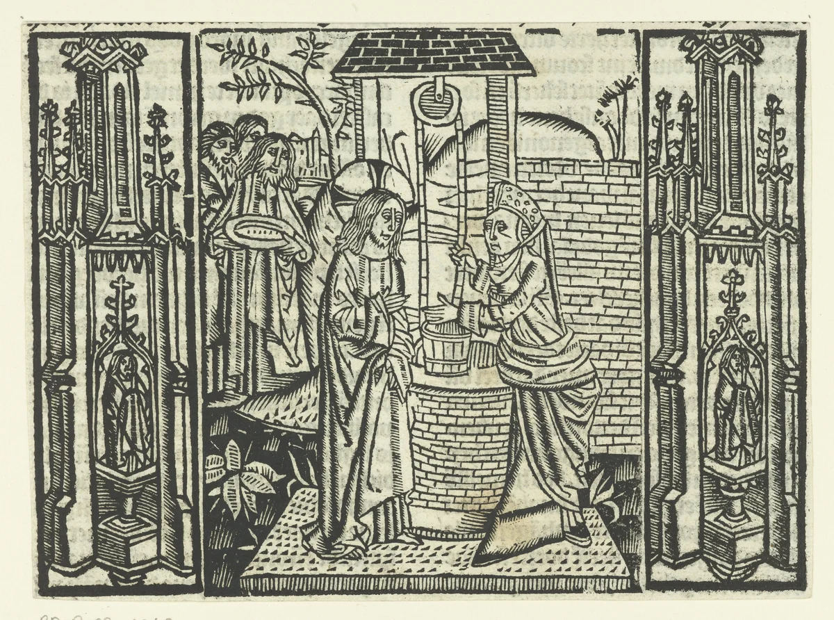 Christus en de Samaritaanse vrouw by Unknown, print, 1480-1500
