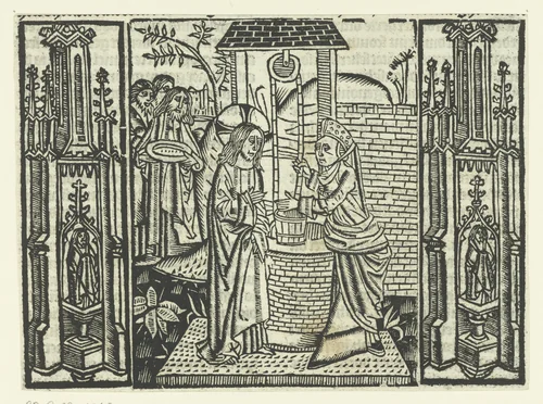 Christus en de Samaritaanse vrouw by Unknown, print, 1480-1500