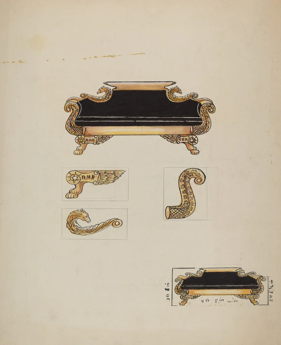 Sofa by Wellington Blewett, index of american design, 1936