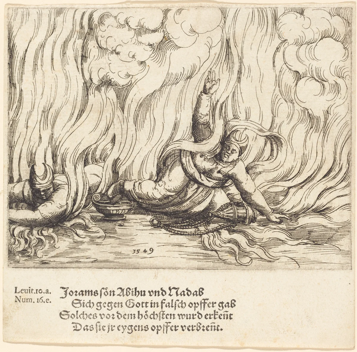 Nadab and Abihu by Augustin Hirschvogel, print, 1549