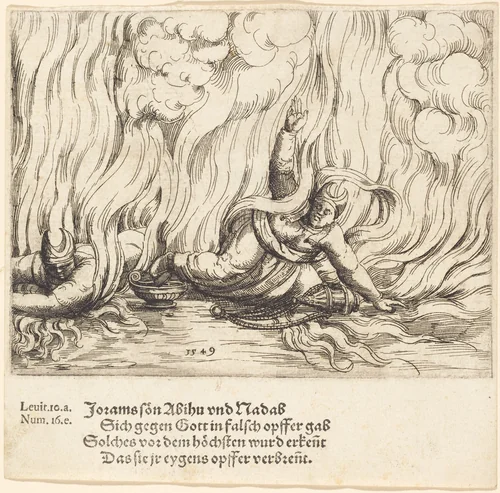 Nadab and Abihu by Augustin Hirschvogel, print, 1549