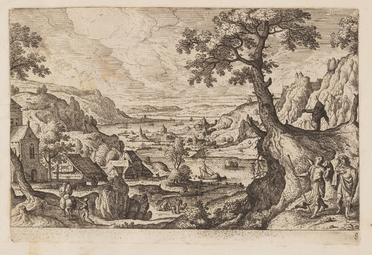 Plate 8, from Landscapes with Scenes from the Old and New Testament and Ovid’s Metamorphoses by Hans Bol, print, 1574
