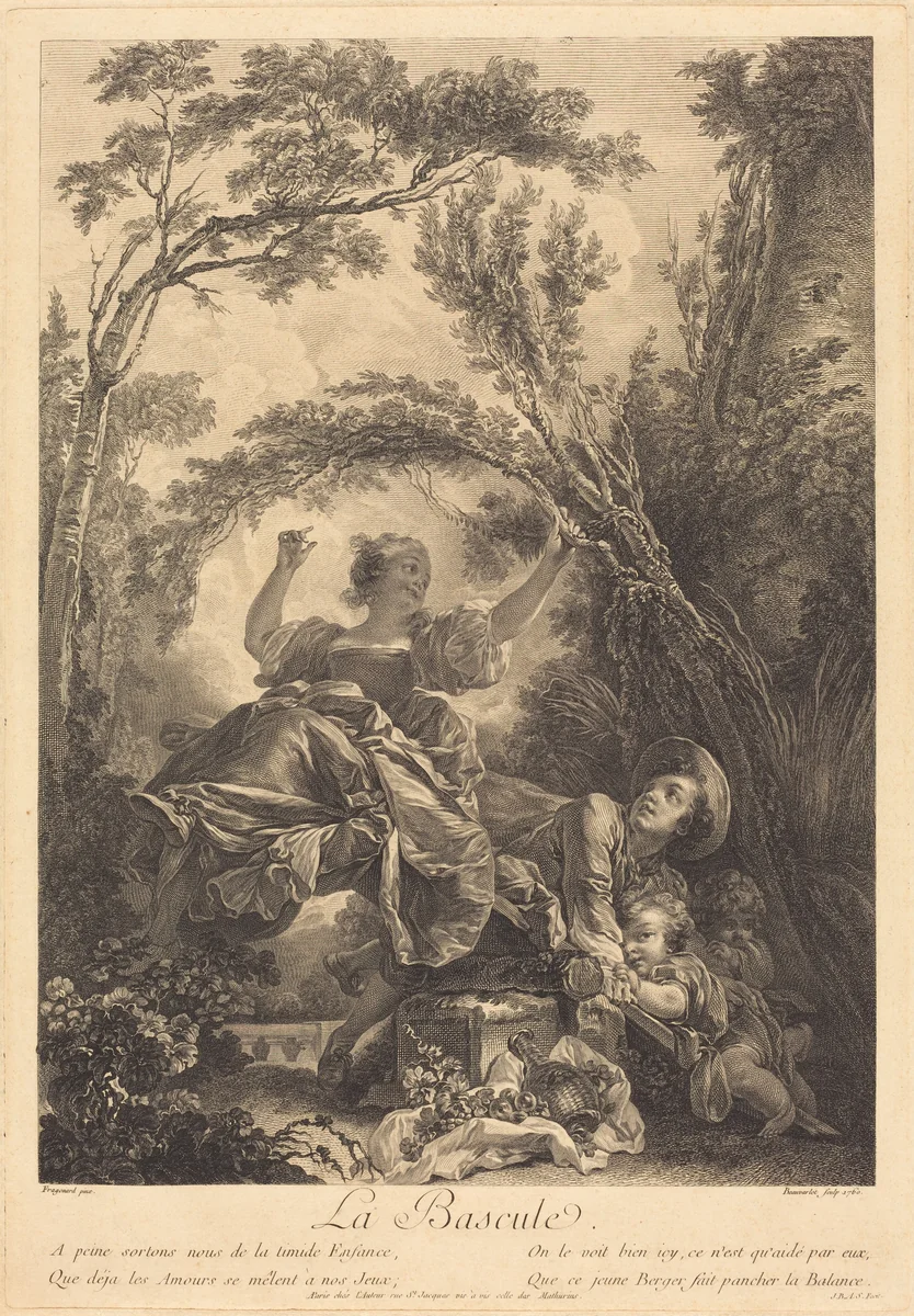 La Bascule by Jacques-Firmin Beauvarlet; Jean Honoré Fragonard, print, 1760