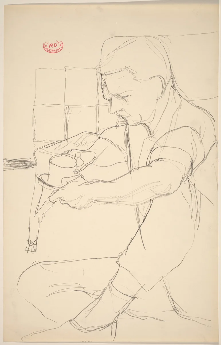 Untitled [seated man holding a cup and saucer] by Richard Diebenkorn, drawing, 1955-1967