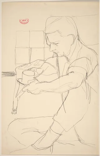 Untitled [seated man holding a cup and saucer] by Richard Diebenkorn, drawing, 1955-1967