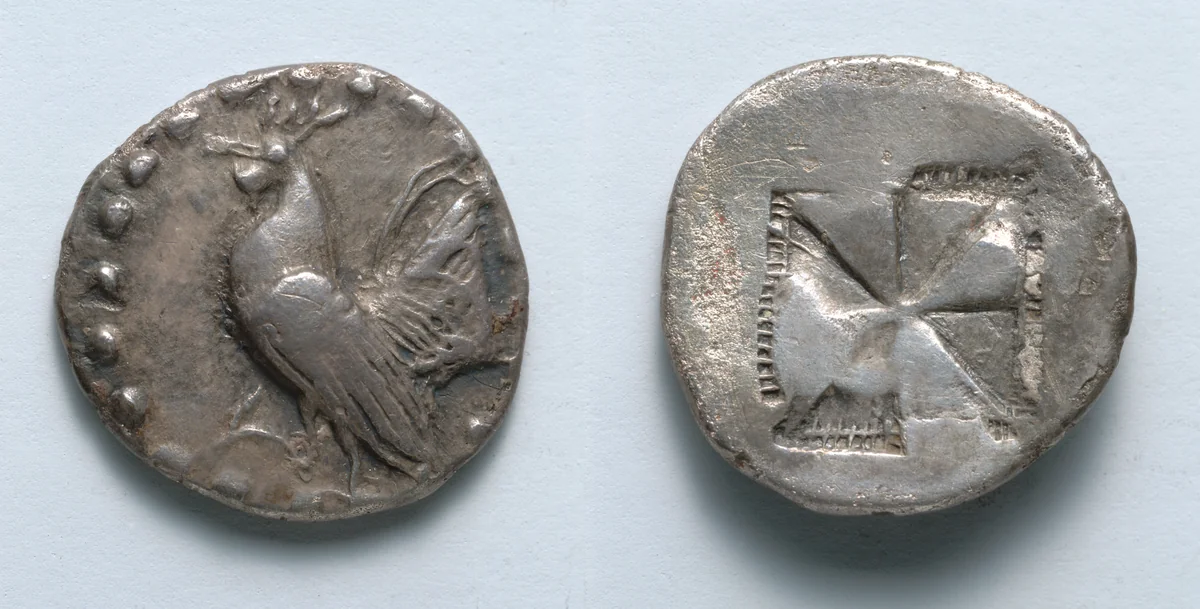 Drachm: Rooster (obverse); Incuse Square (reverse) by Unknown, metalwork, -535--478