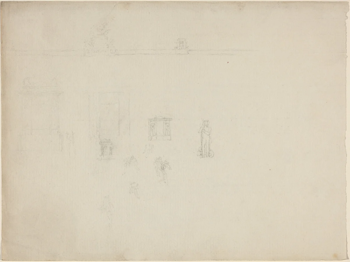 Sheet of Architectural and Figure Studies by John Flaxman, drawing, 1755-1826