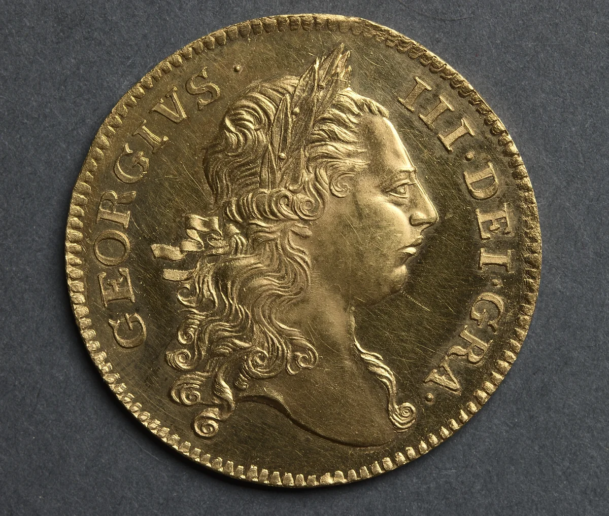 Two Guinea Piece: George III (obverse) by John Sigismund Tanner, metalwork, 1773