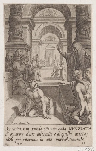 Domenico, from Scelta d'Alcuni Miracoli e Grazie della Santissima Nunziata di Firenze (Selection of Some Miracles and Graces that Occurred in the Church of the Annunziata in Florence) by Jacques Callot, print, 1611-1619