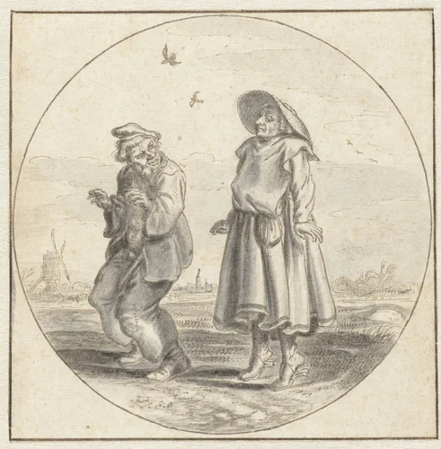 Man and Woman Imitating Birds by Adriaen Pietersz van de Venne, drawing, 1618