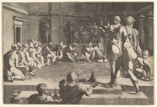 Banquet of Alexander by Domenico del Barbiere, print, 1540-1550