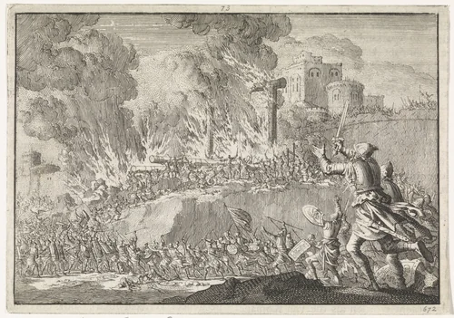 Uitval van de Joden uit Jeruzalem by Jan Luyken, print, 1704