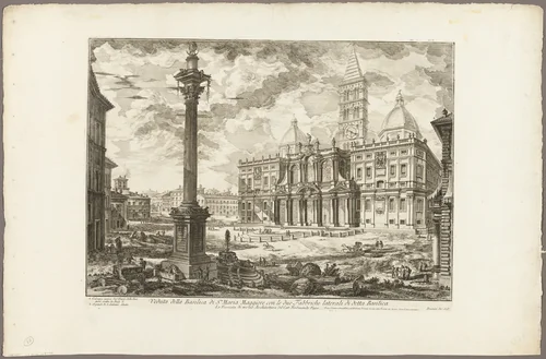 View of the Basilica of S. Maria Maggiore with its two flanking wings, from Views of Rome by Giovanni Battista Piranesi, print, 1749
