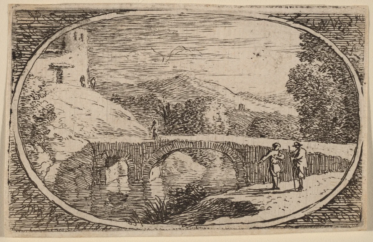 A Stone Bridge by Herman van Swanevelt, print, 1600-1655